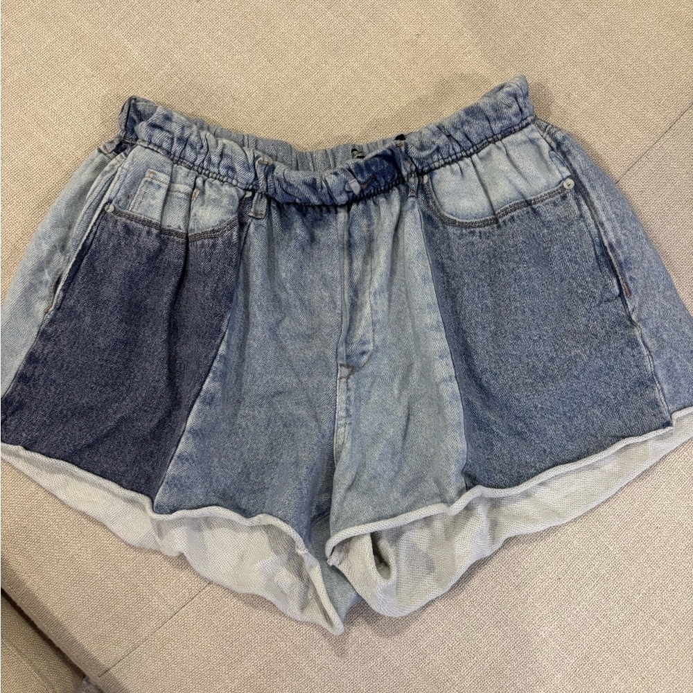 Blank NYC Patchwork Denim Shorts - Mixed Blue